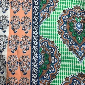 2 1/8 YD PC-Blue/Green/Peach Medallion Stripe Cotton Lawn