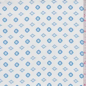 3 1/2 YD PC-White/Blue Mini Medallion Rayon Challis Fabric