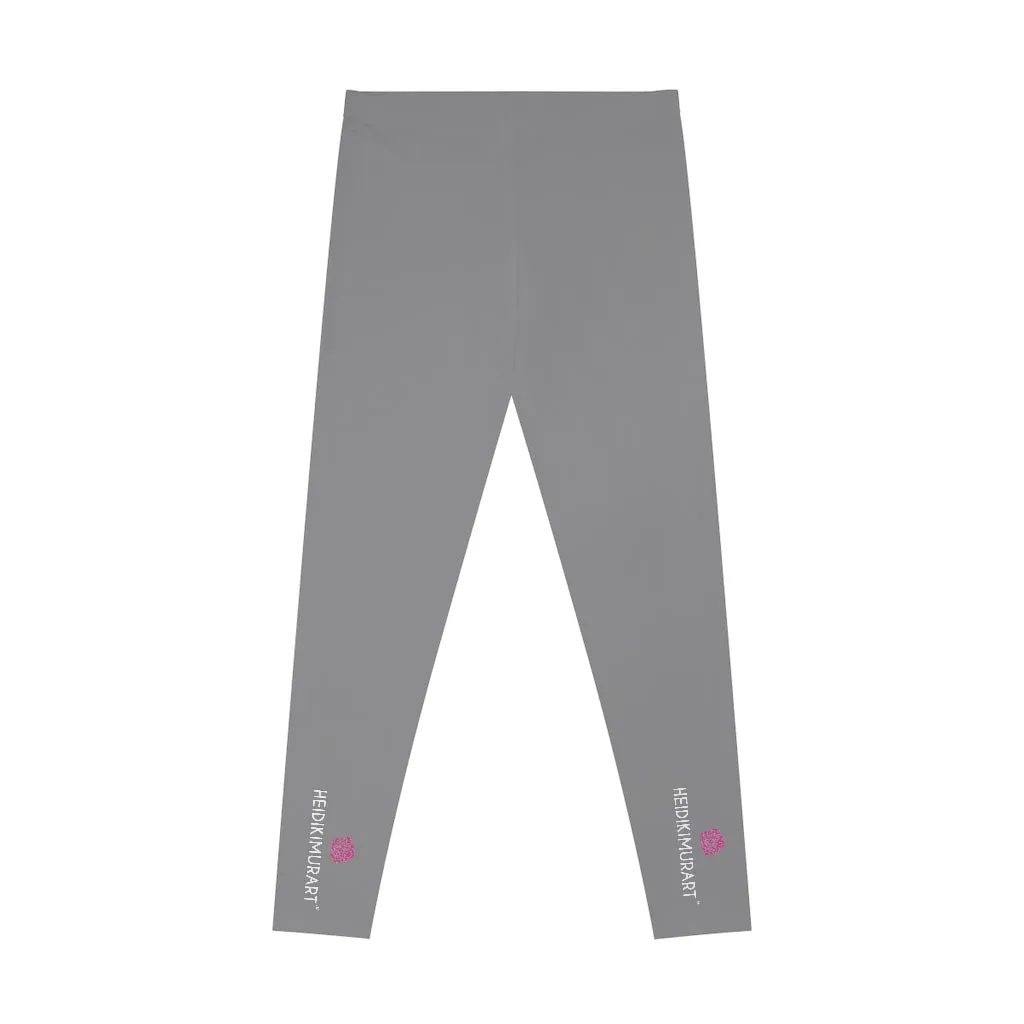 Ash Grey Solid Color Tights, Grey Solid Color Designer Comfy Women's Stretchy Leggings- Made in USA