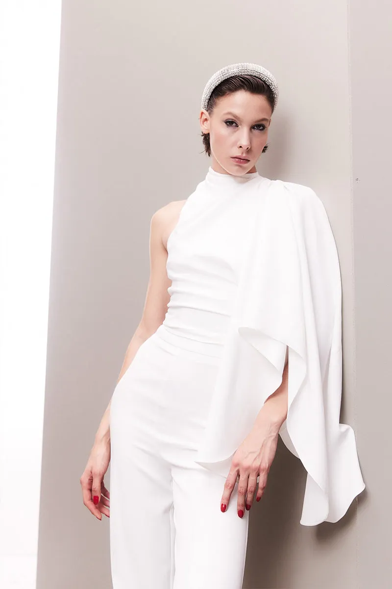 ASYMMETRICAL ONE-SHOULDER DRAPED BRIDAL TWO-PIECE SET