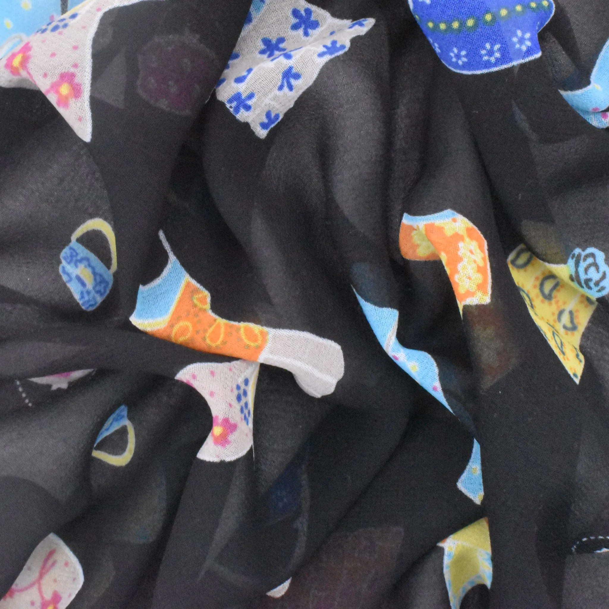 Basic Black-Multi Cartoon Apparel Printed Poly Chiffon Woven Fabric