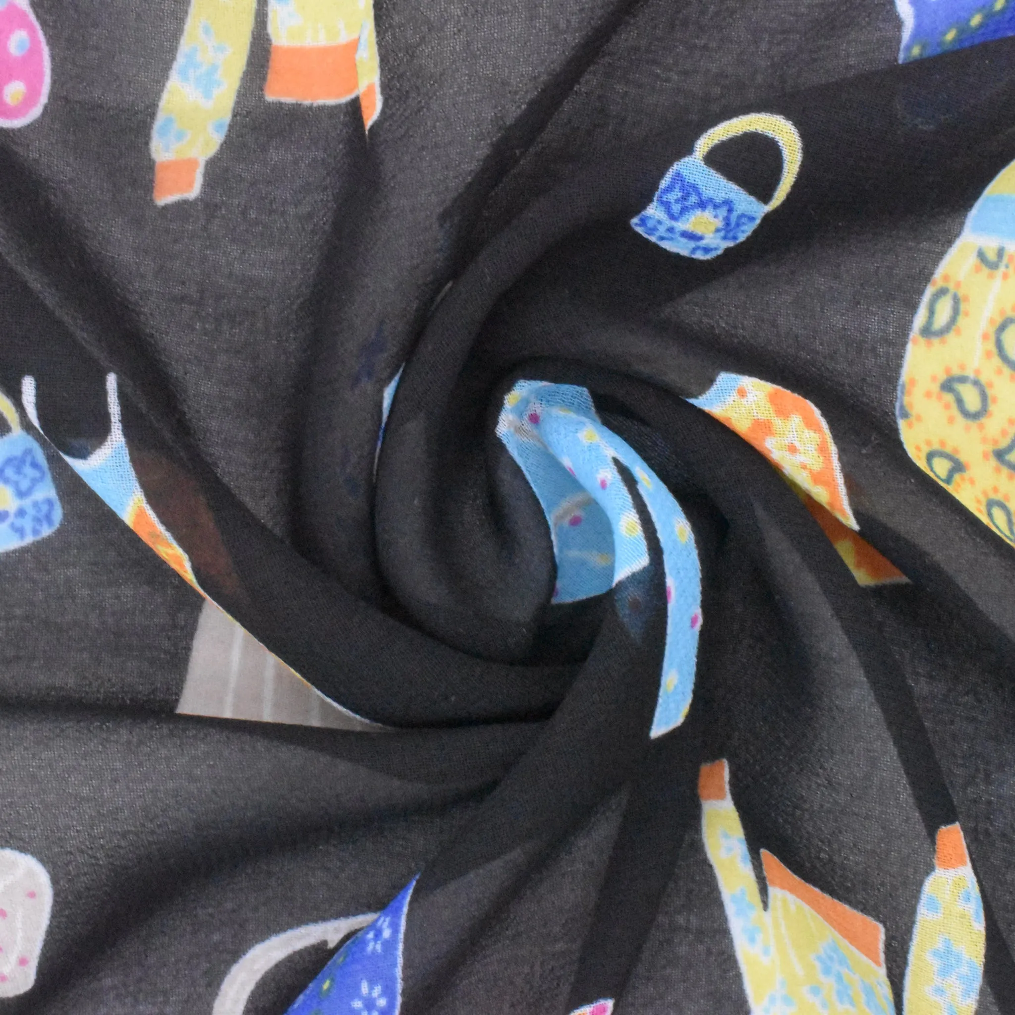 Basic Black-Multi Cartoon Apparel Printed Poly Chiffon Woven Fabric