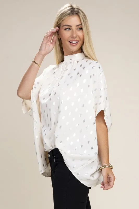 Batwing sleeve mock neck blouse