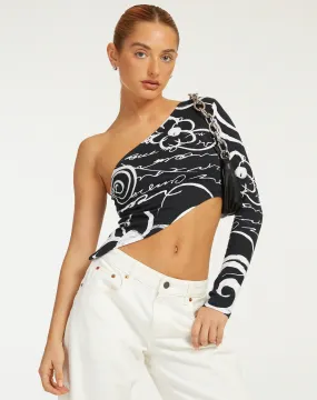 Baylee Crop Top in Mono Doodle Black