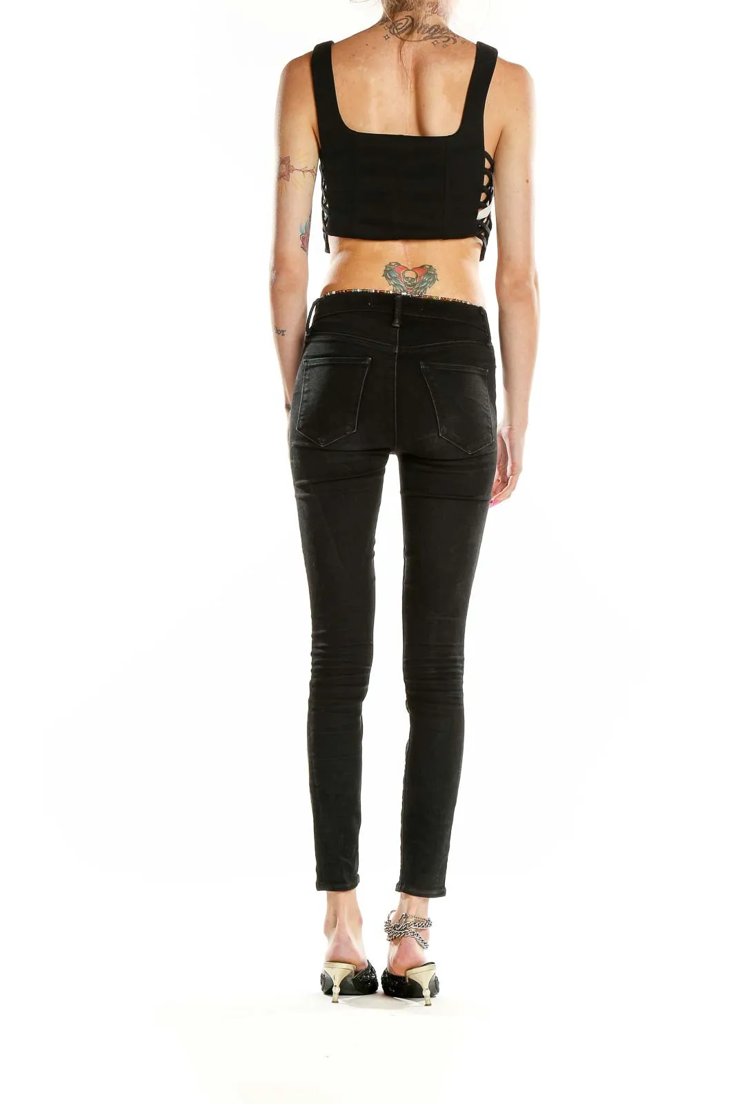 Black Cropped Tank Top with Side Lacing