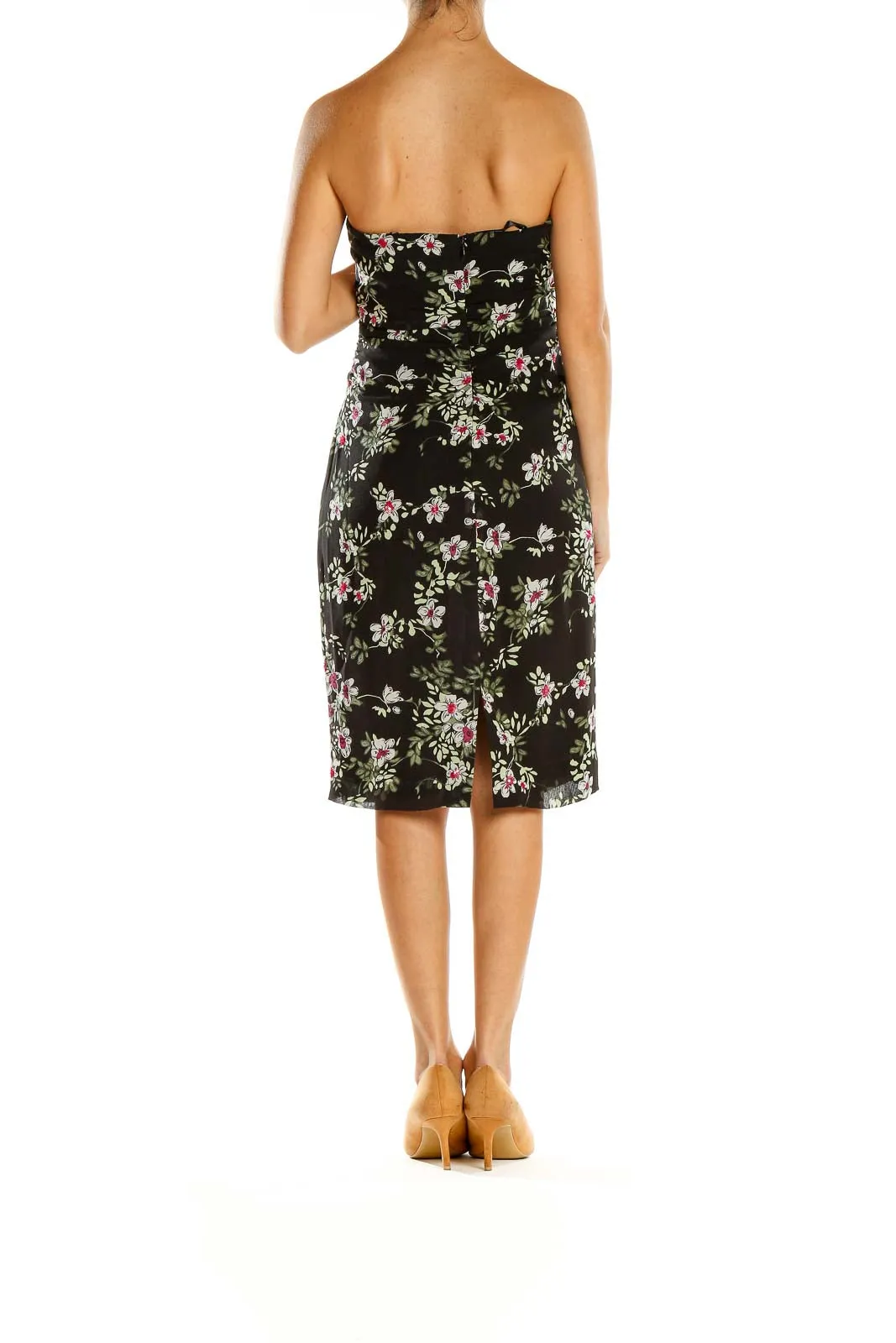 Black Floral Strapless Cocktail Dress