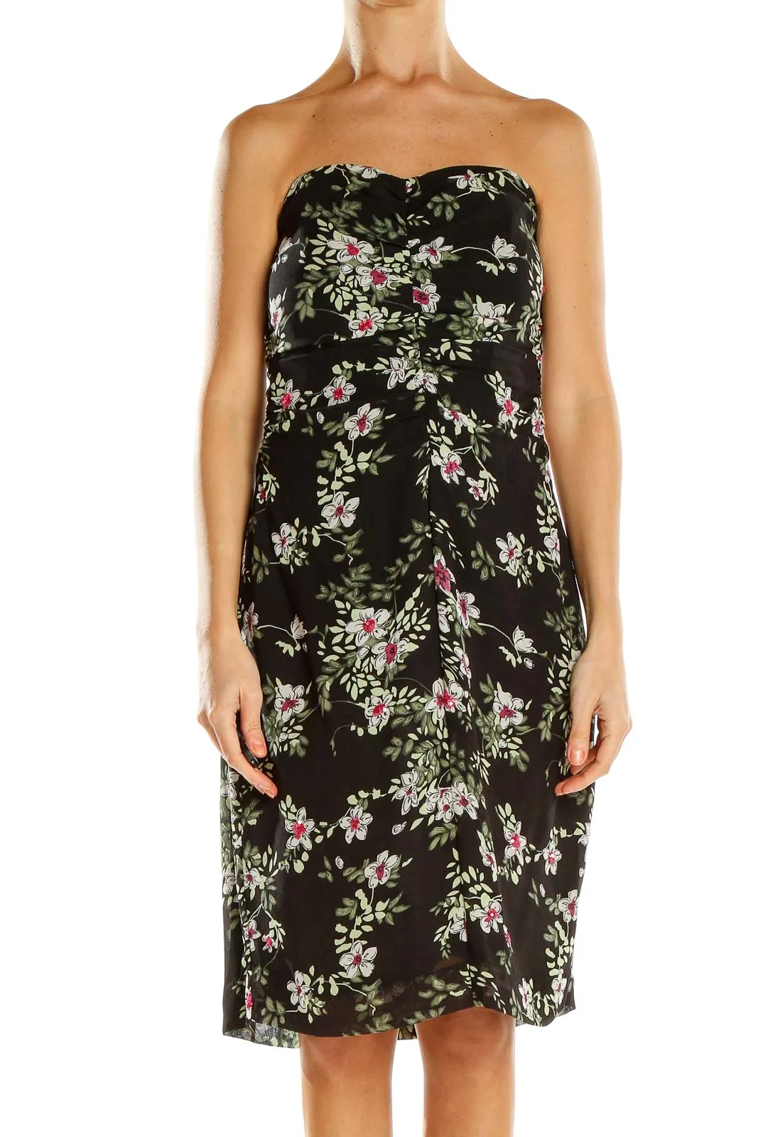 Black Floral Strapless Cocktail Dress