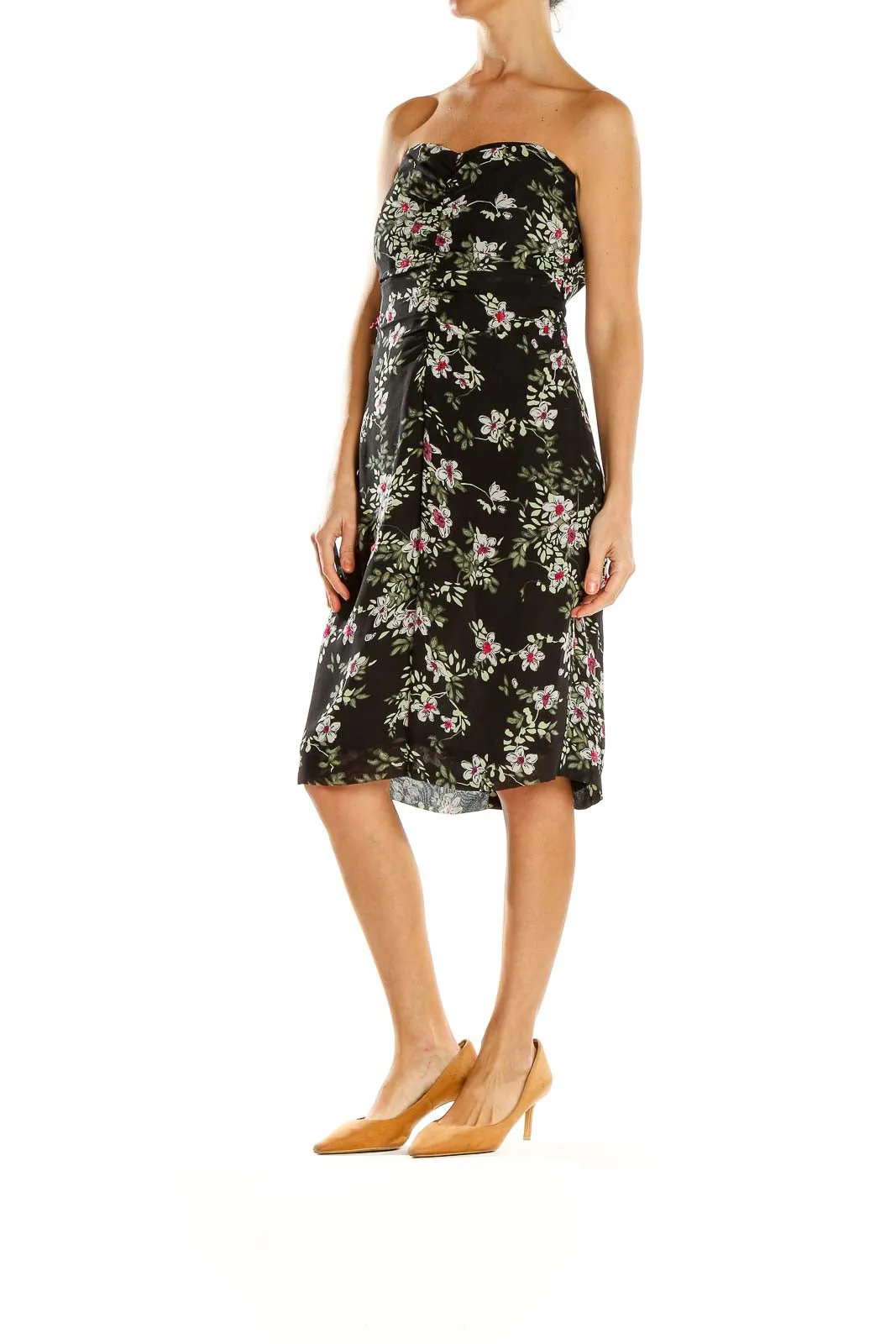 Black Floral Strapless Cocktail Dress