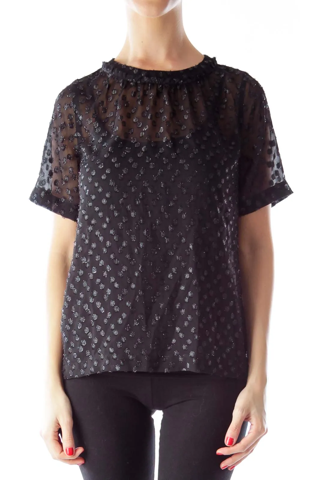 Black Sheer Polka Dot Blouse