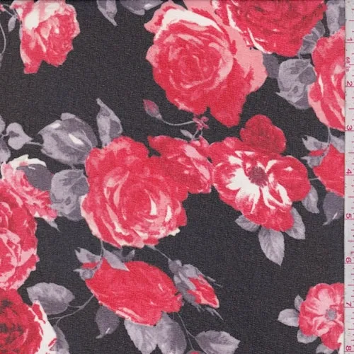 Black/Ruby Rose Crepe Georgette Fabric