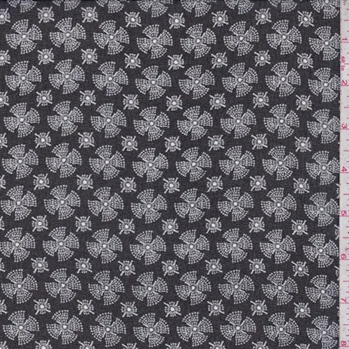 Black/White Fan Medallion Georgette Fabric