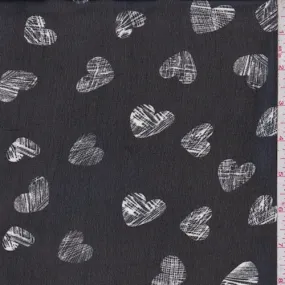 Black/White Heart Georgette Fabric