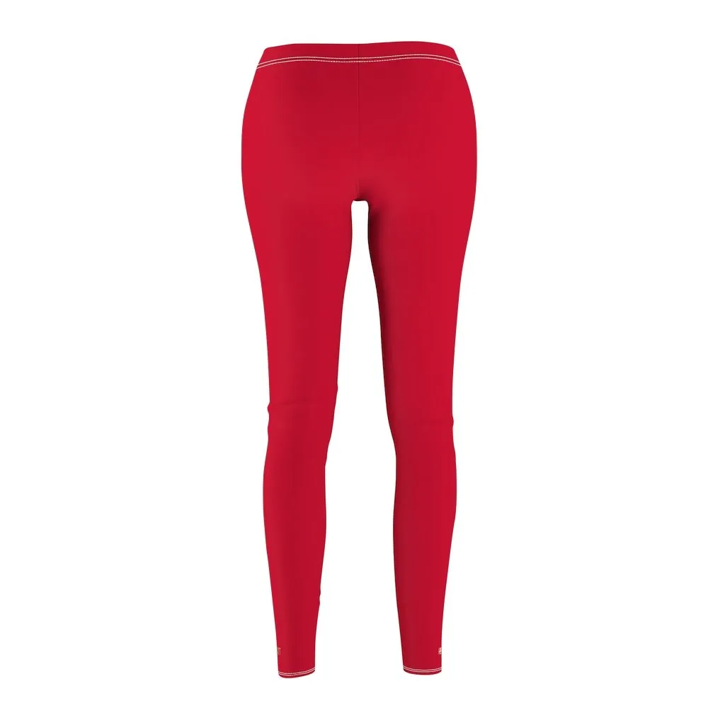 Bright Red Women's Leggings, Solid Color Ladies Dressy Long Casual Leggings- Made in USA