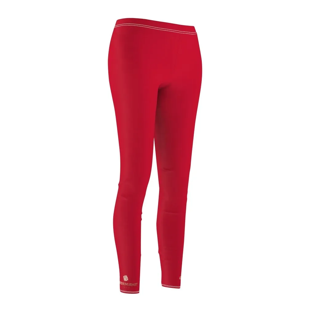 Bright Red Women's Leggings, Solid Color Ladies Dressy Long Casual Leggings- Made in USA