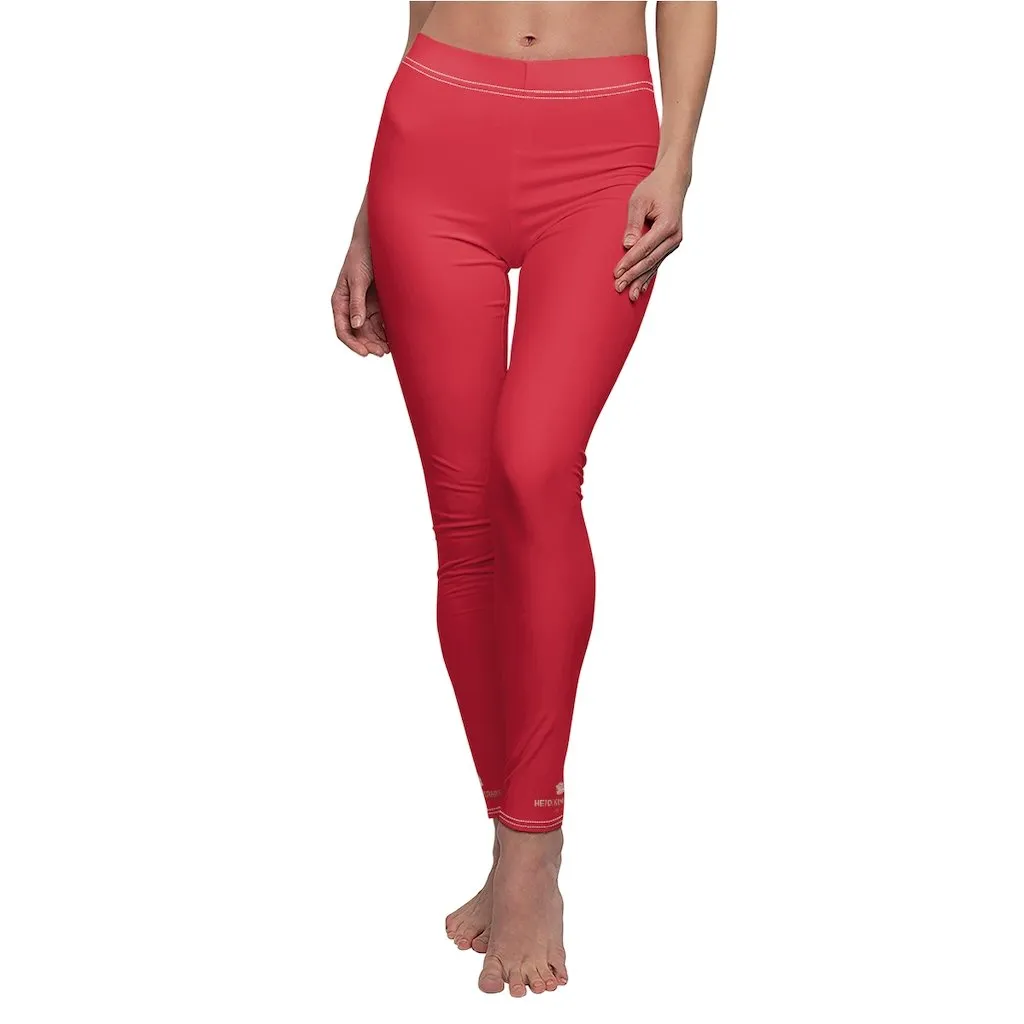 Bright Red Women's Leggings, Solid Color Ladies Dressy Long Casual Leggings- Made in USA