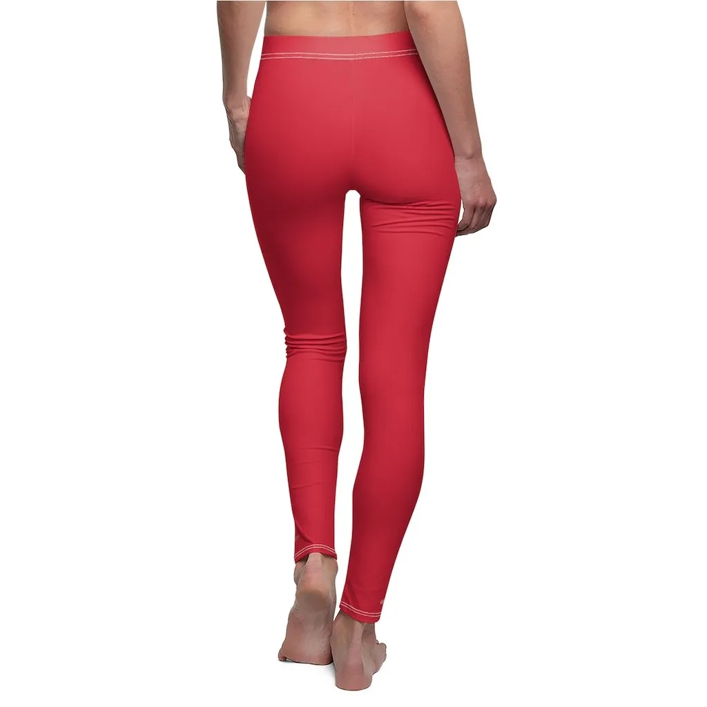 Bright Red Women's Leggings, Solid Color Ladies Dressy Long Casual Leggings- Made in USA