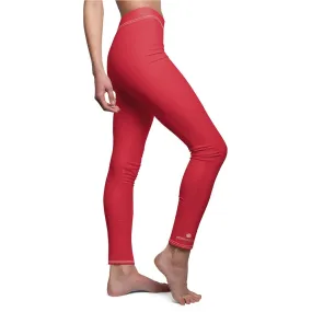 Bright Red Women's Leggings, Solid Color Ladies Dressy Long Casual Leggings- Made in USA