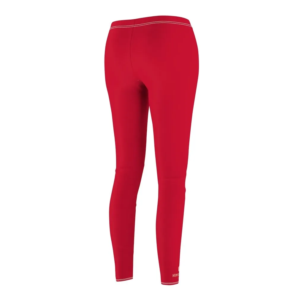 Bright Red Women's Leggings, Solid Color Ladies Dressy Long Casual Leggings- Made in USA