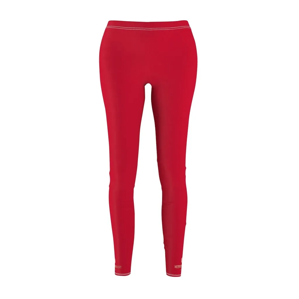 Bright Red Women's Leggings, Solid Color Ladies Dressy Long Casual Leggings- Made in USA