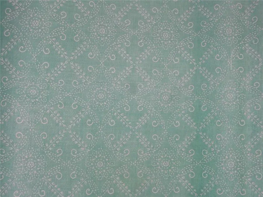 Cotton organdy printed fabric LIGHT green 44&quot;stiff