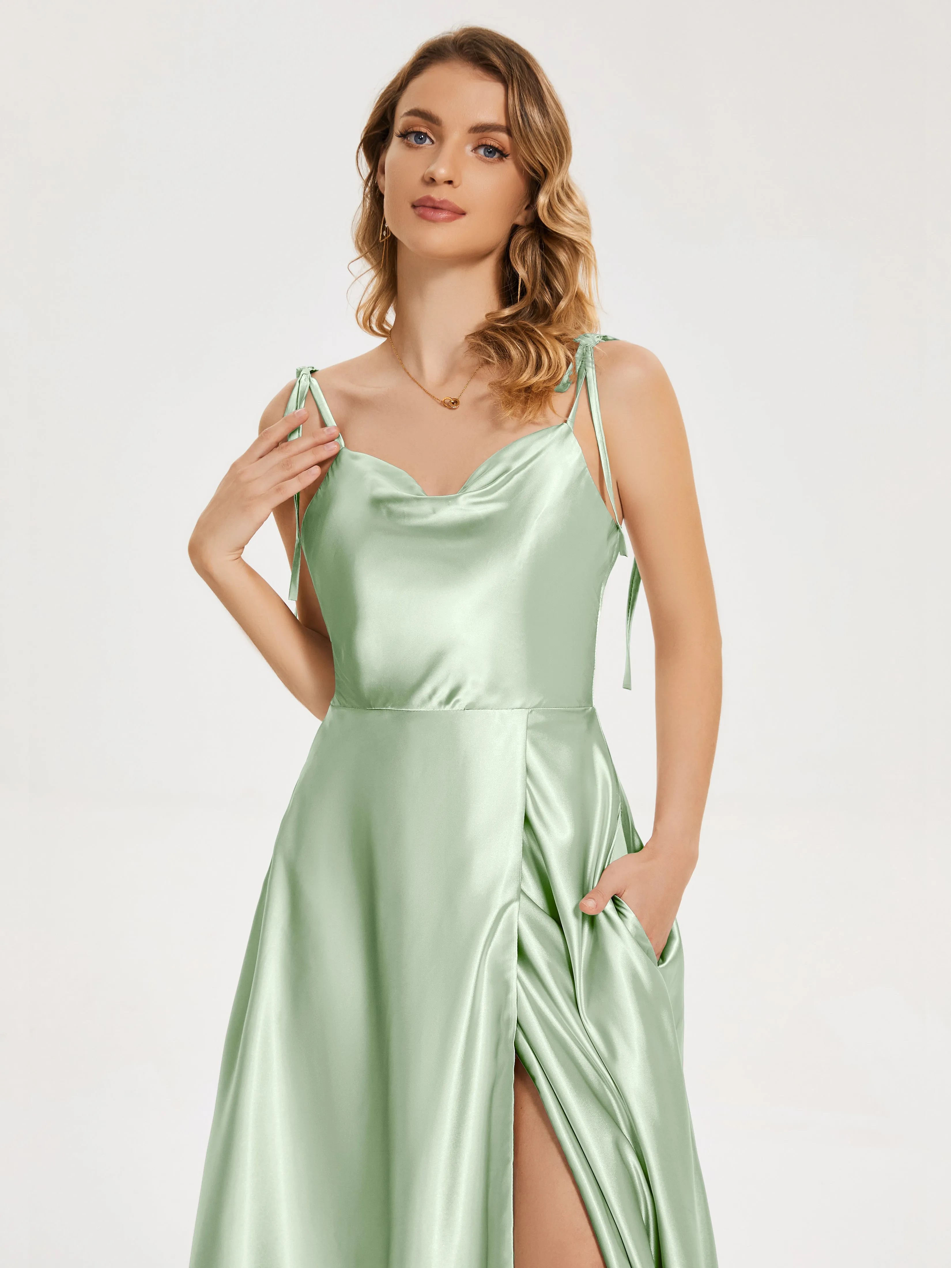 Cowl Court Train Soft Satin Prom Dresses