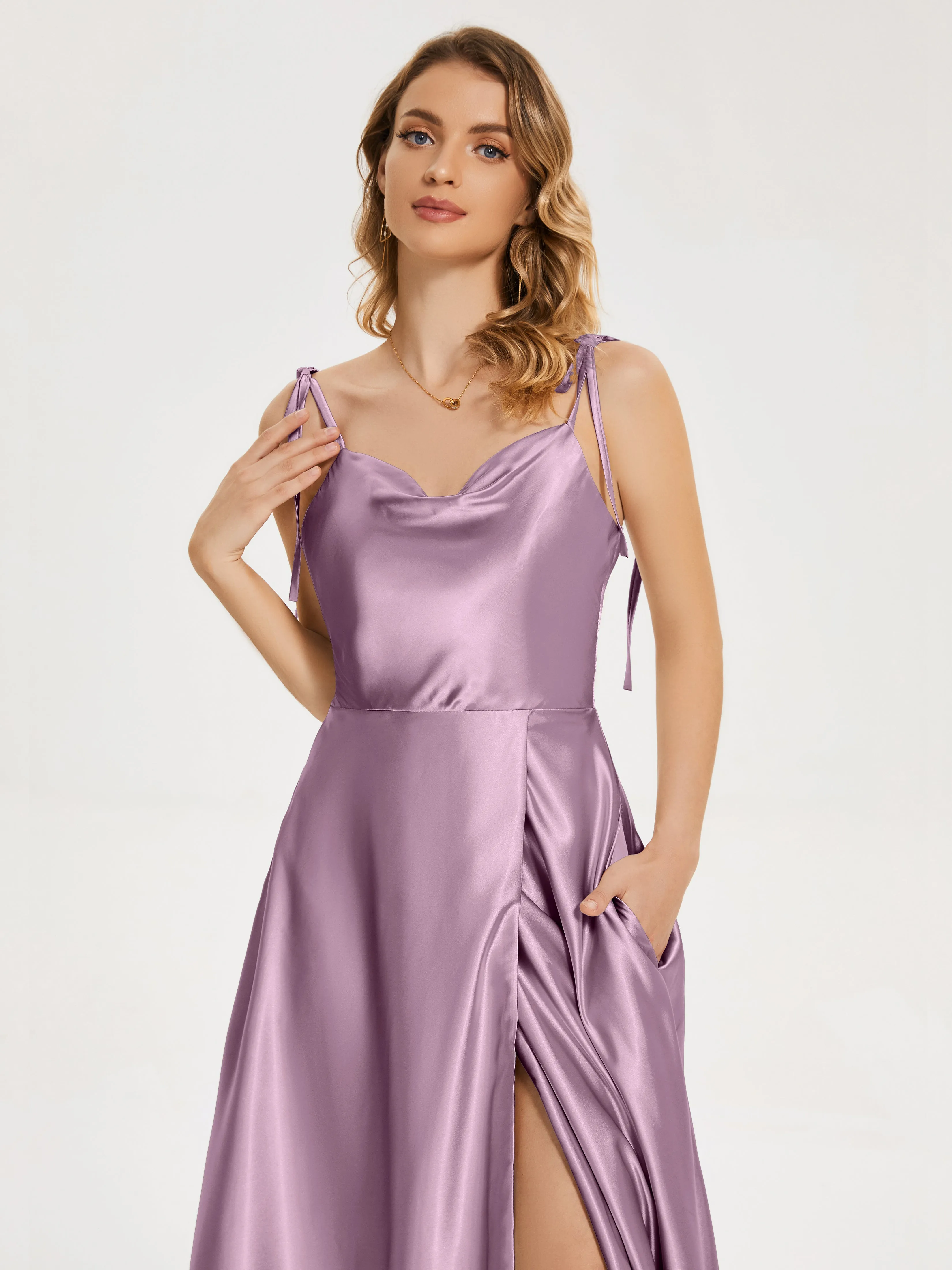 Cowl Court Train Soft Satin Prom Dresses