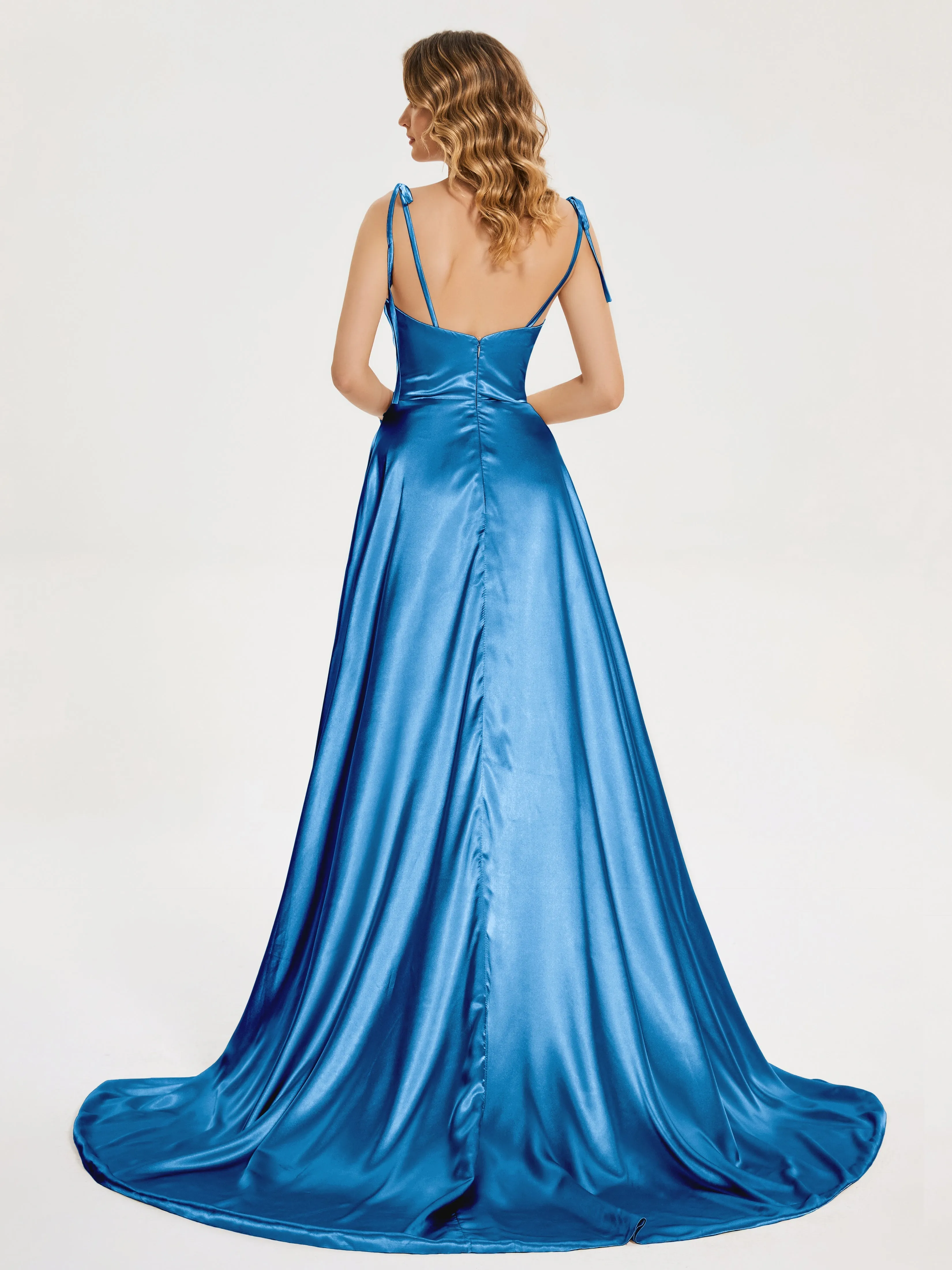 Cowl Court Train Soft Satin Prom Dresses