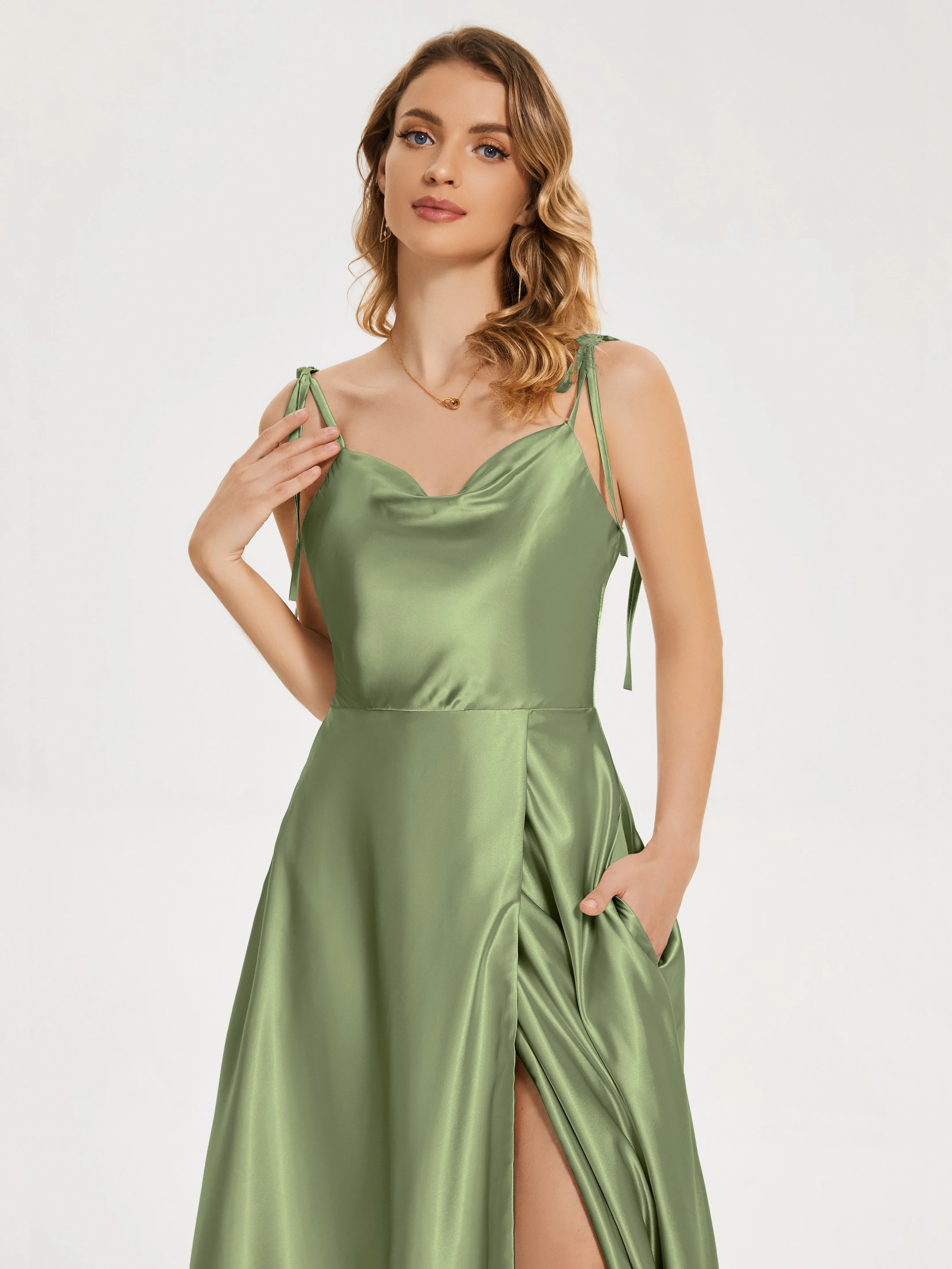 Cowl Court Train Soft Satin Prom Dresses