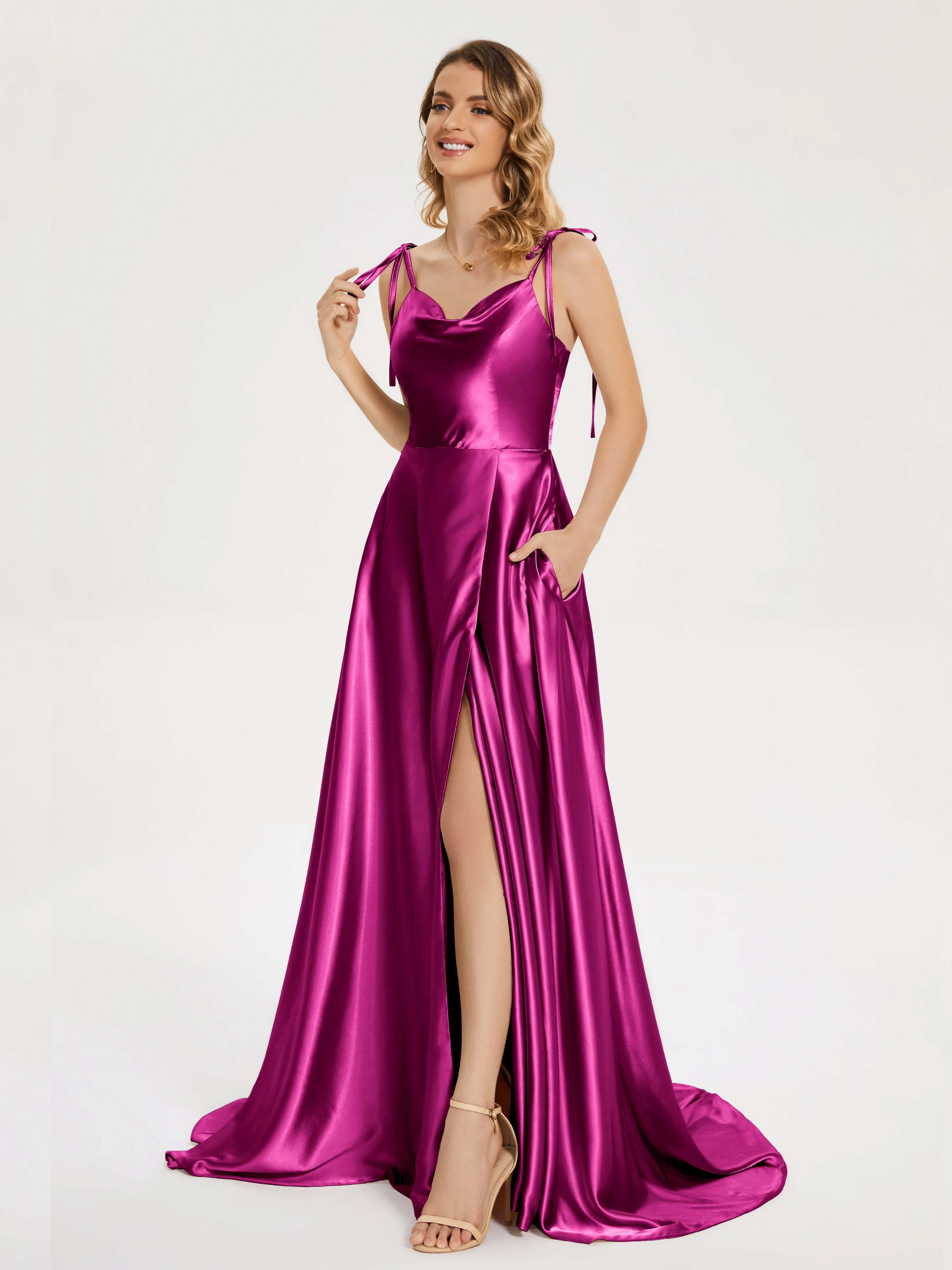 Cowl Court Train Soft Satin Prom Dresses