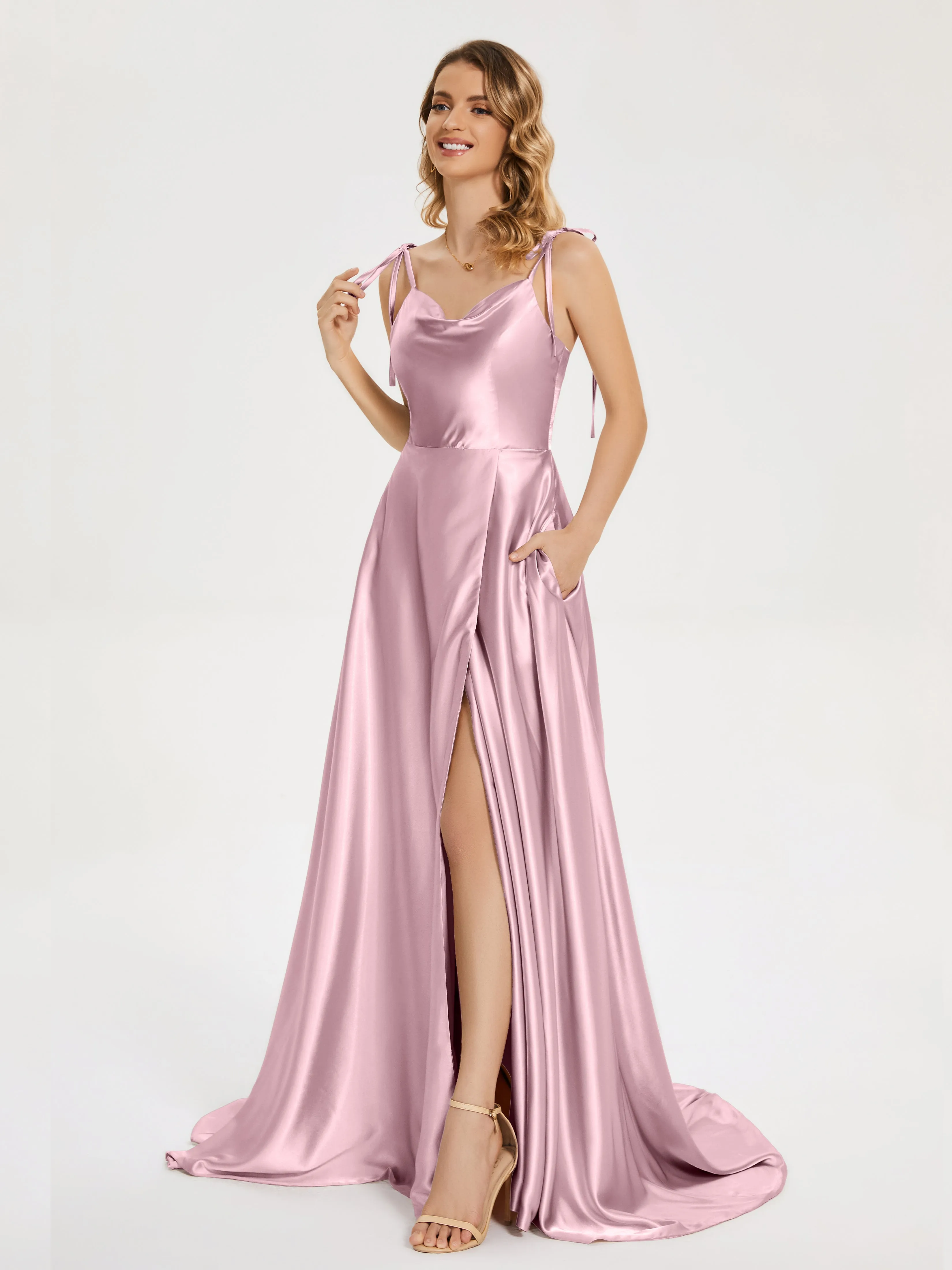 Cowl Court Train Soft Satin Prom Dresses