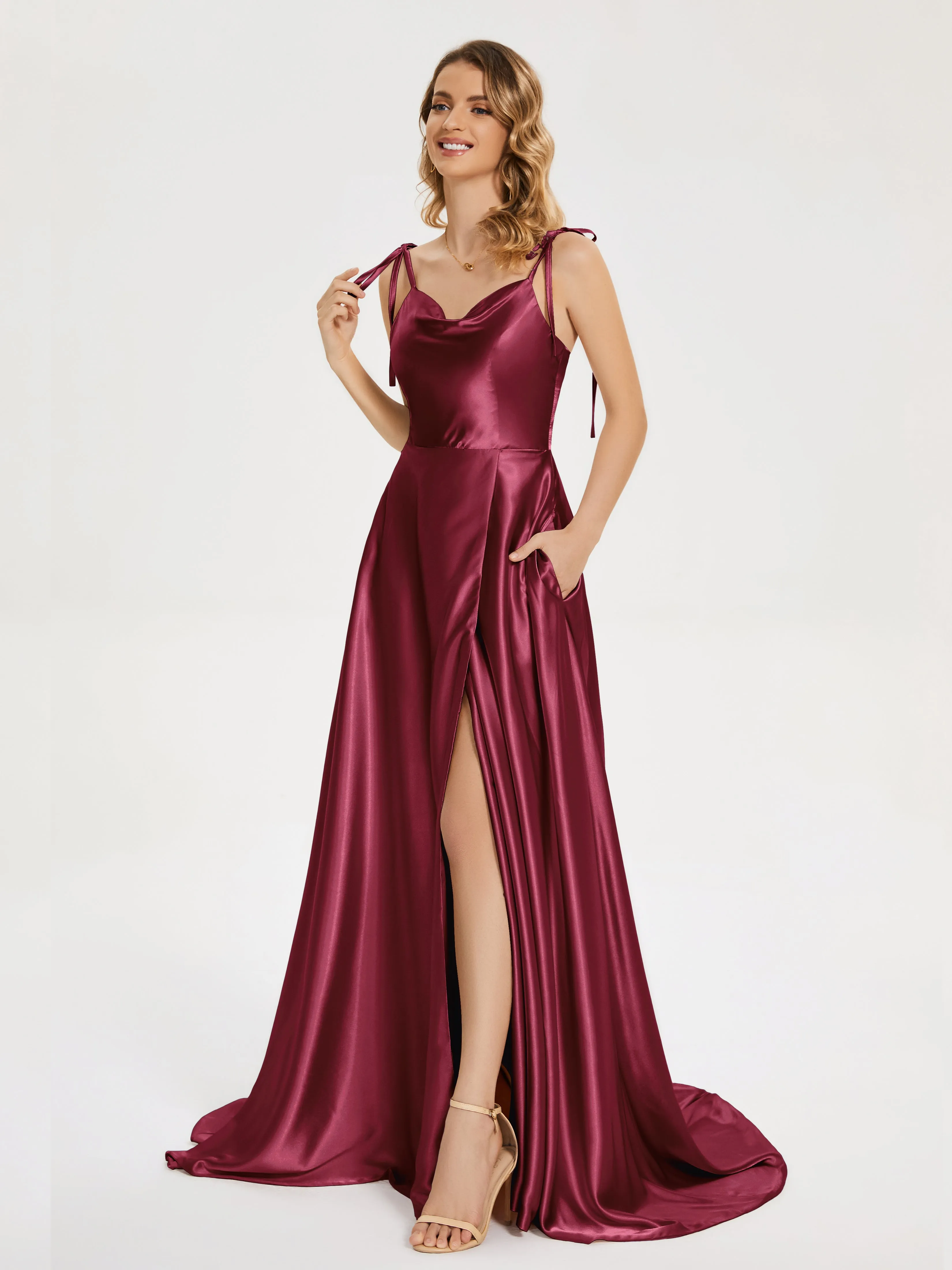 Cowl Court Train Soft Satin Prom Dresses