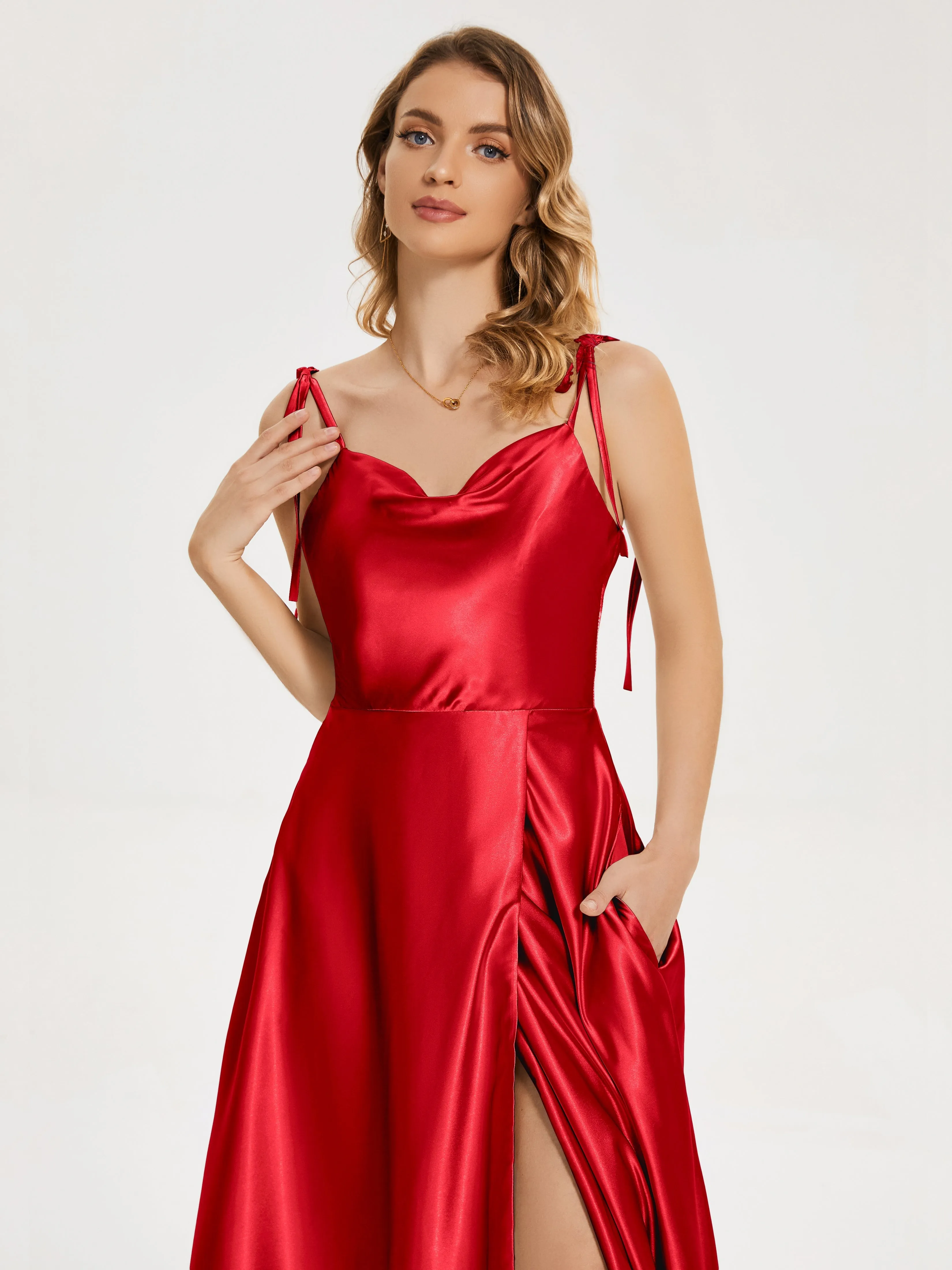 Cowl Court Train Soft Satin Prom Dresses