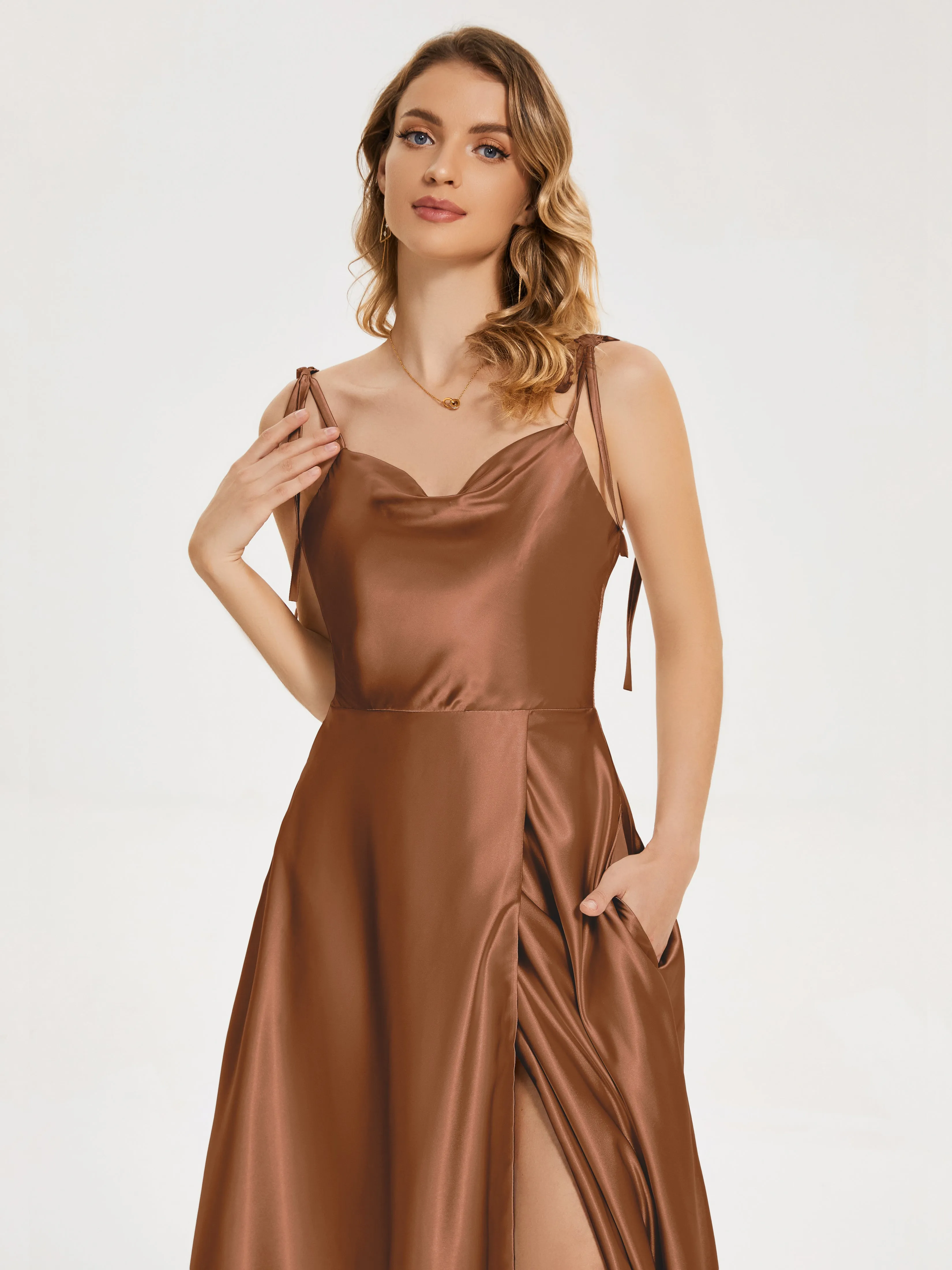 Cowl Court Train Soft Satin Prom Dresses