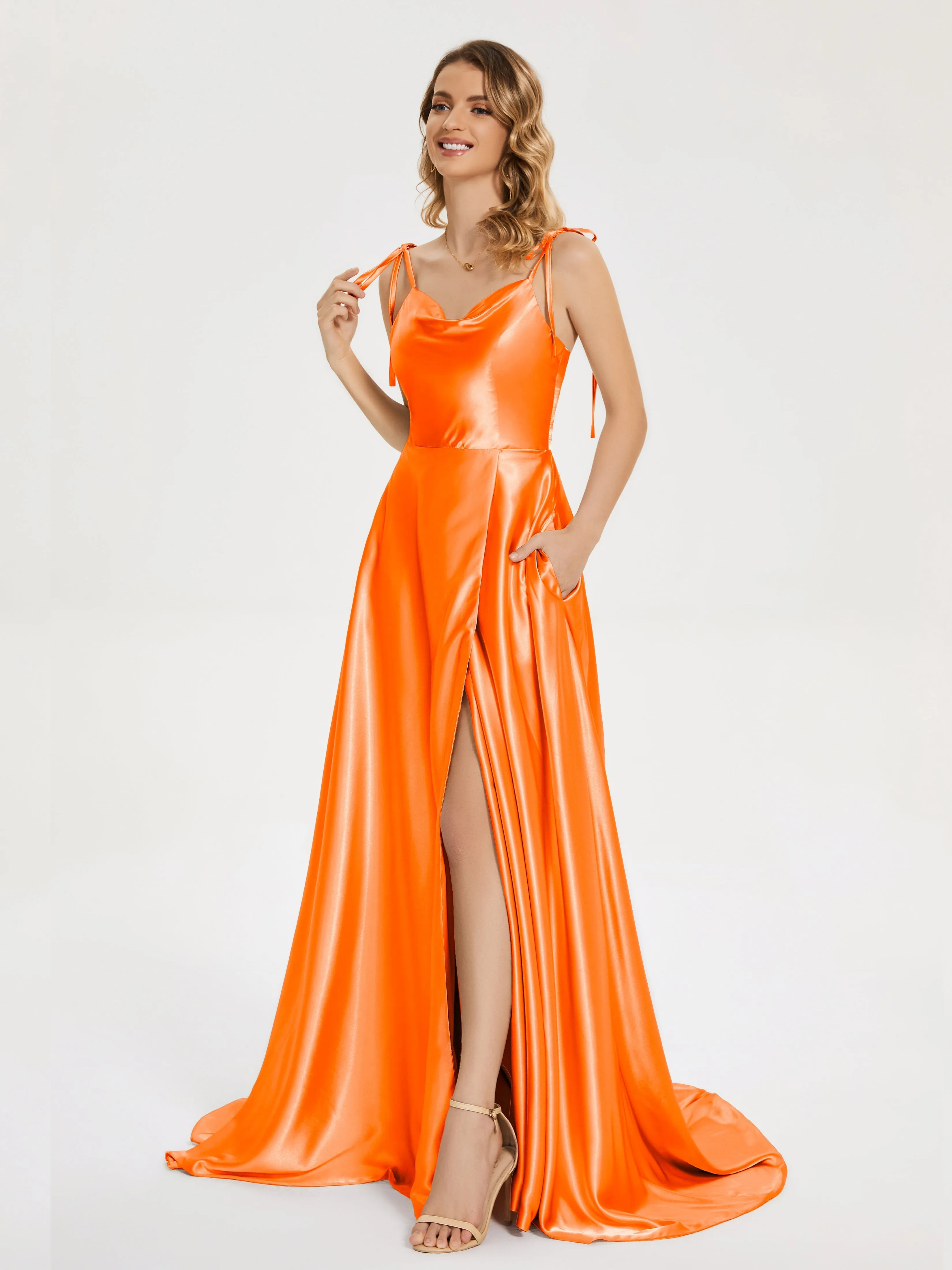 Cowl Court Train Soft Satin Prom Dresses