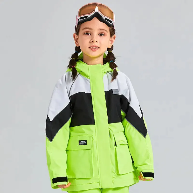 Cute Colorblock Ski Snow Jackets for Kids Windproof Snow Overalls