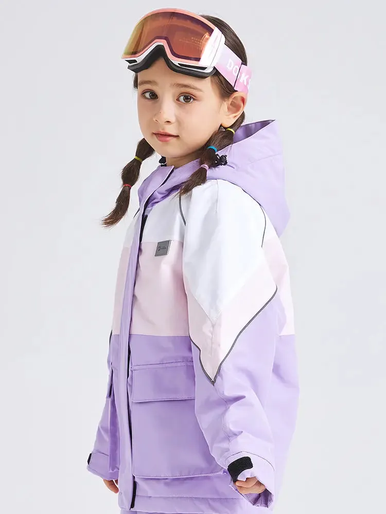 Cute Colorblock Ski Snow Jackets for Kids Windproof Snow Overalls