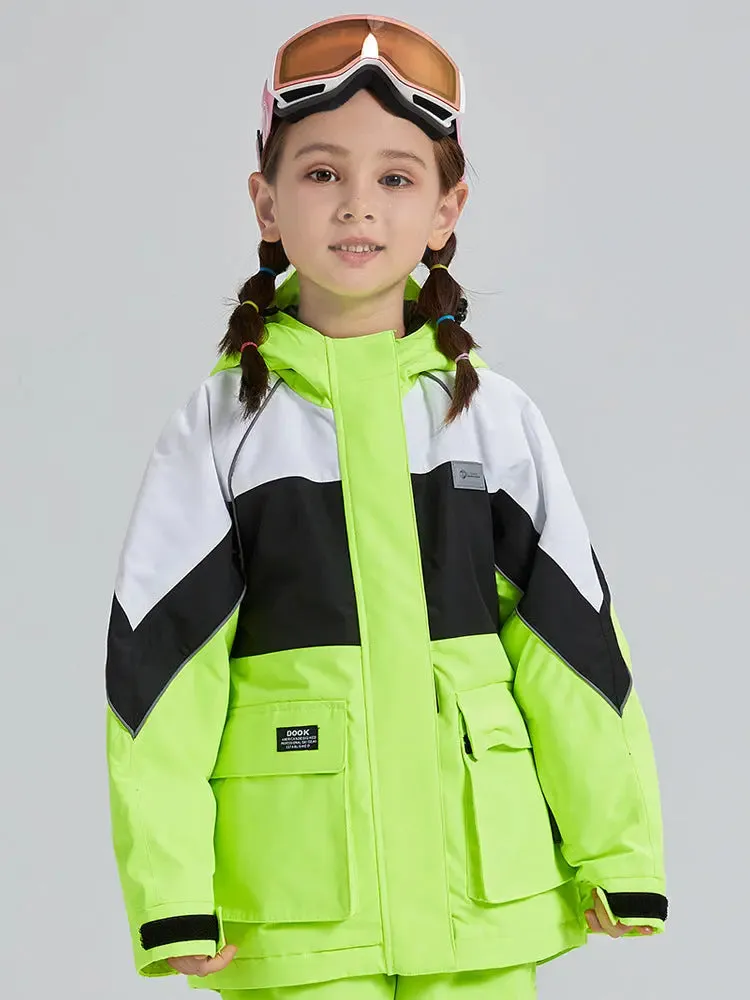 Cute Colorblock Ski Snow Jackets for Kids Windproof Snow Overalls