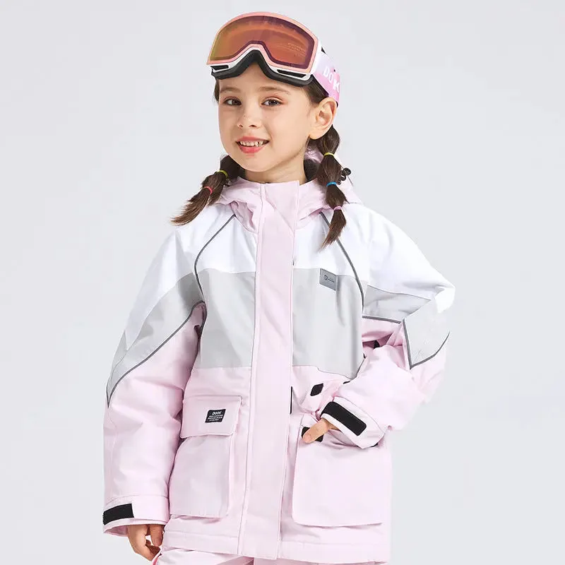 Cute Colorblock Ski Snow Jackets for Kids Windproof Snow Overalls