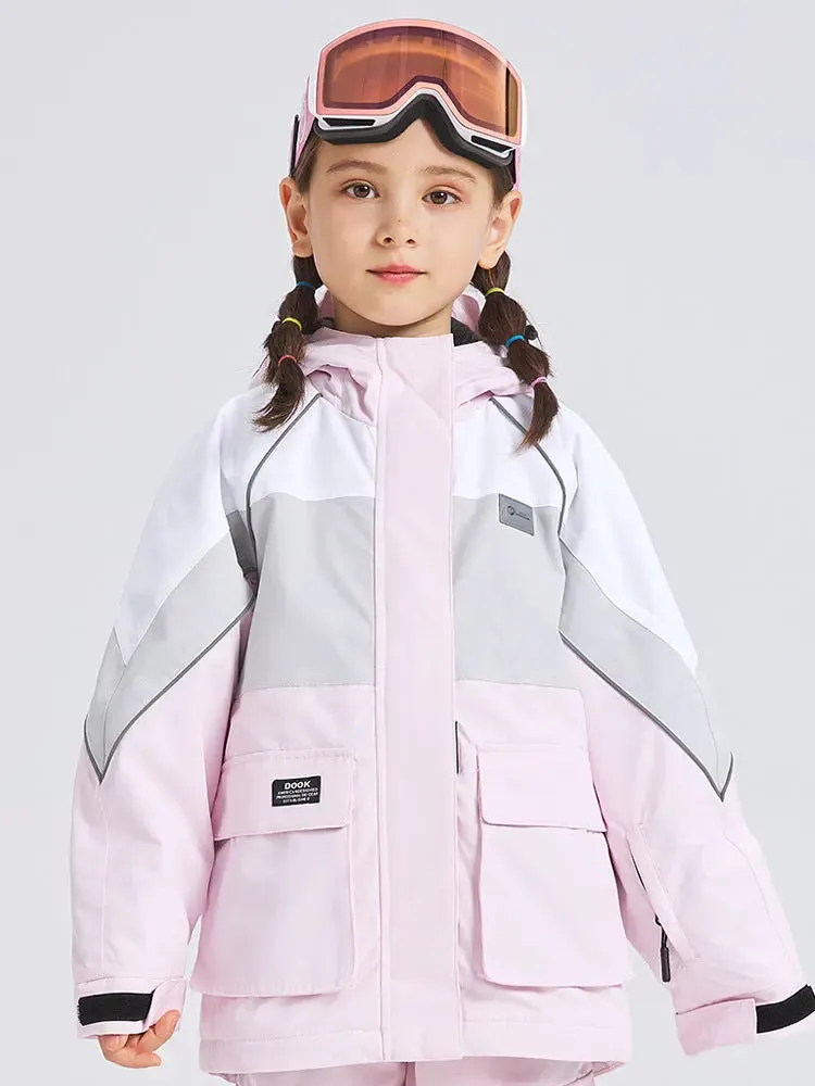 Cute Colorblock Ski Snow Jackets for Kids Windproof Snow Overalls