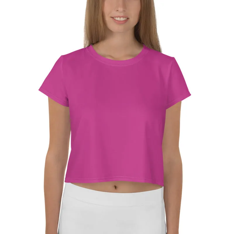 Cute Solid Pink Crop Tee, Minimalist Modern Women's Print Crop T-Shirt-Made in USA/EU