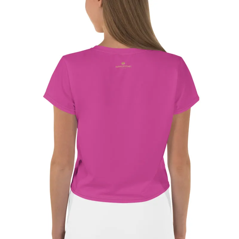 Cute Solid Pink Crop Tee, Minimalist Modern Women's Print Crop T-Shirt-Made in USA/EU