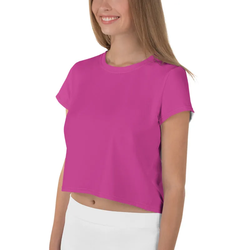 Cute Solid Pink Crop Tee, Minimalist Modern Women's Print Crop T-Shirt-Made in USA/EU