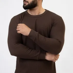 Dark Brown Thermal Full Sleeves Waffle-Knit