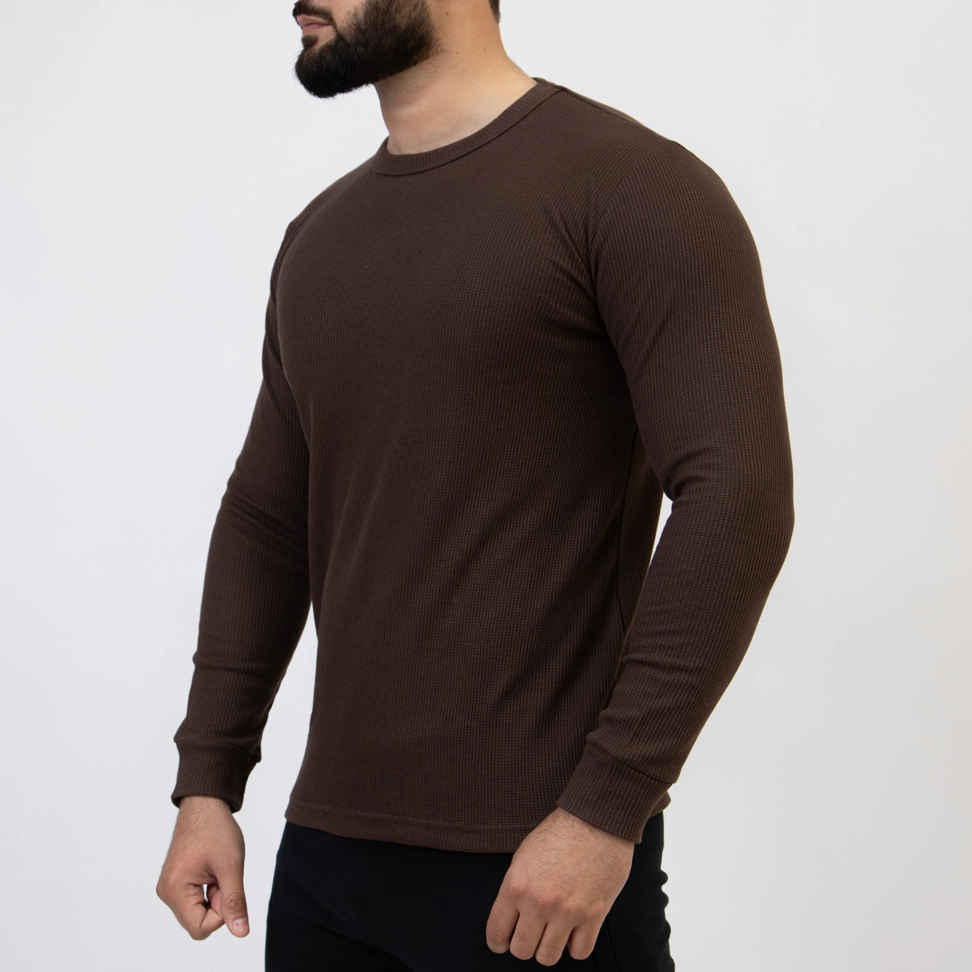 Dark Brown Thermal Full Sleeves Waffle-Knit