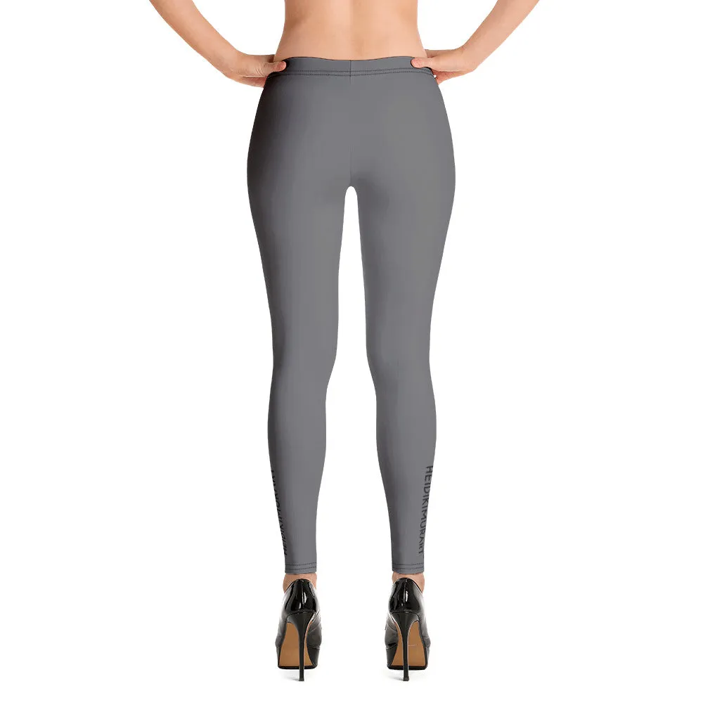 Dark Grey Casual Women's Leggings, Gray Solid Color Long Fashion Tights-Made in USA/EU