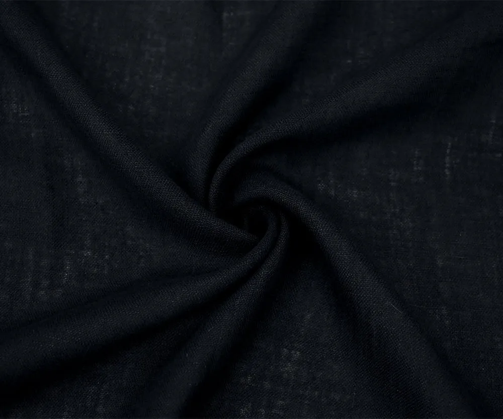 Deep Navy Washed Blue Semi-Sheer Solid Linen Woven Fabric