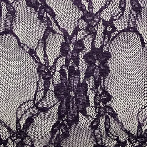 Deep Purple Floral Stretch Lace Fabric