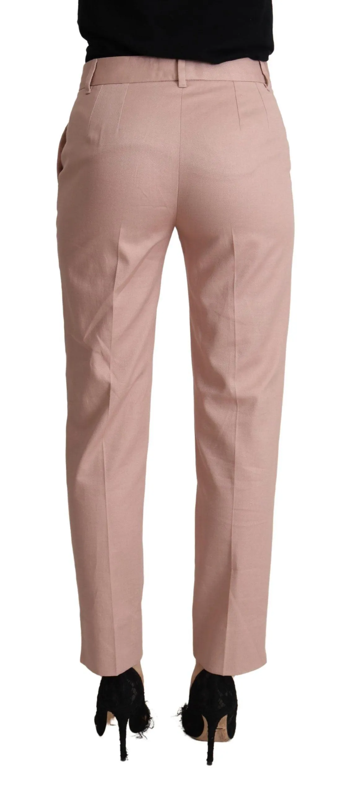 Dolce & Gabbana Pink Cotton Mid Waist Trouser Tapered Pants