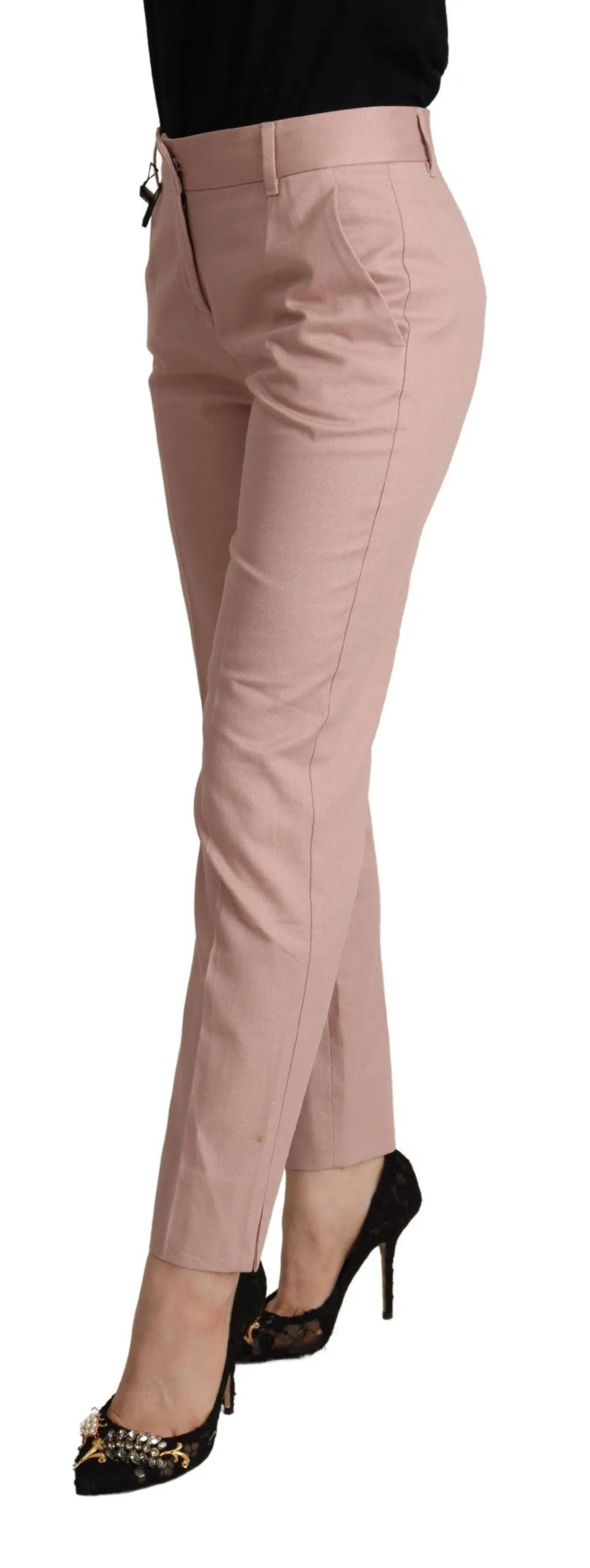 Dolce & Gabbana Pink Cotton Mid Waist Trouser Tapered Pants