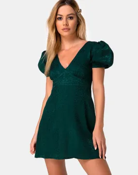 Elfy Mini Dress in Satin Cheetah Forest Green